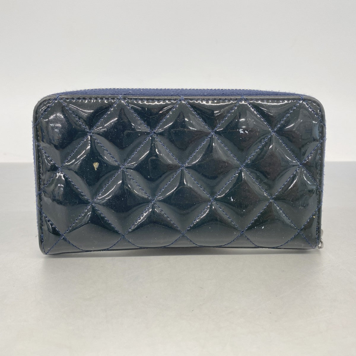 【6fa1264-k】シャネル コインケース マトラッセ パテントレザー ネイビー シルバー金具【中古】レディース