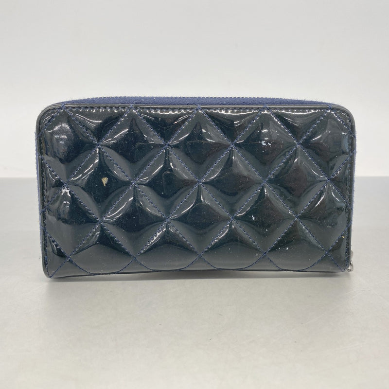 【6fa1264-k】シャネル コインケース マトラッセ パテントレザー ネイビー シルバー金具【中古】レディース