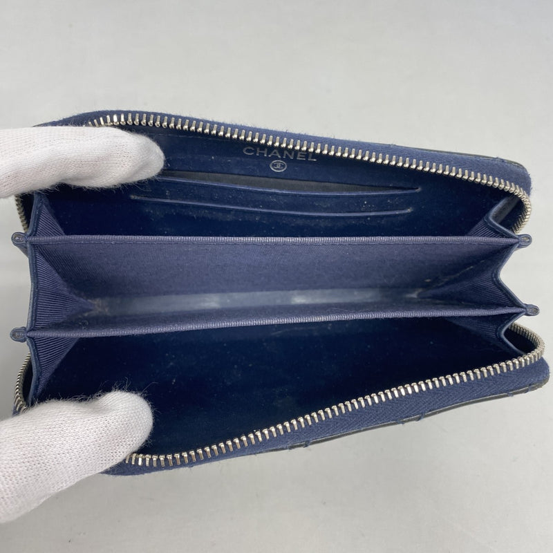 【6fa1264-k】シャネル コインケース マトラッセ パテントレザー ネイビー シルバー金具【中古】レディース