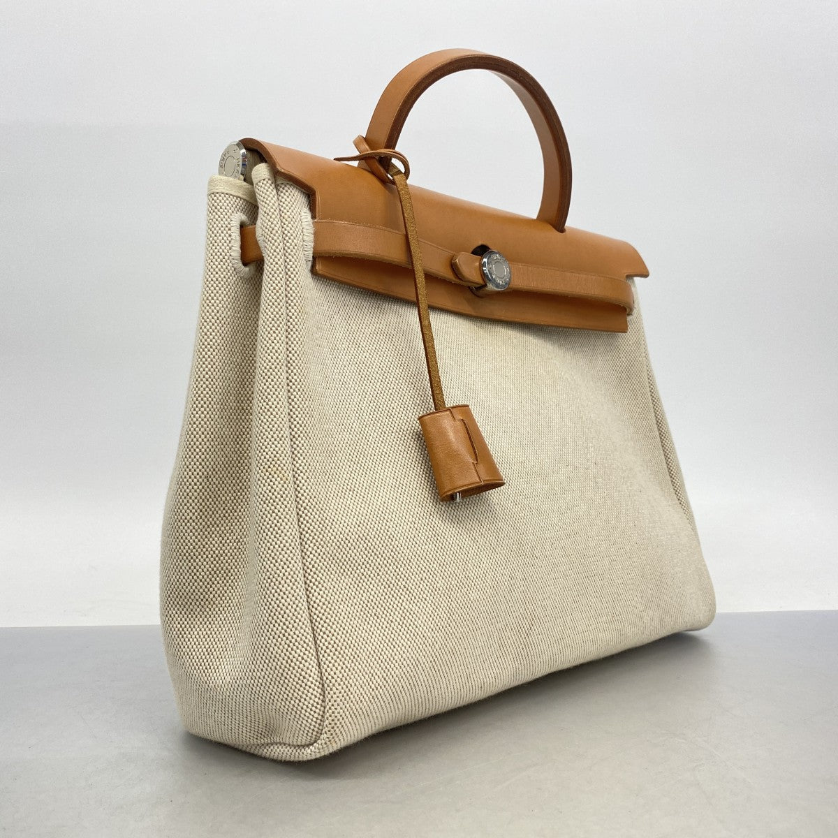 【6fa1278】エルメス ハンドバッグ エールバックPM トワルアッシュ ナチュラル シルバー金具 □E刻印【中古】レディース