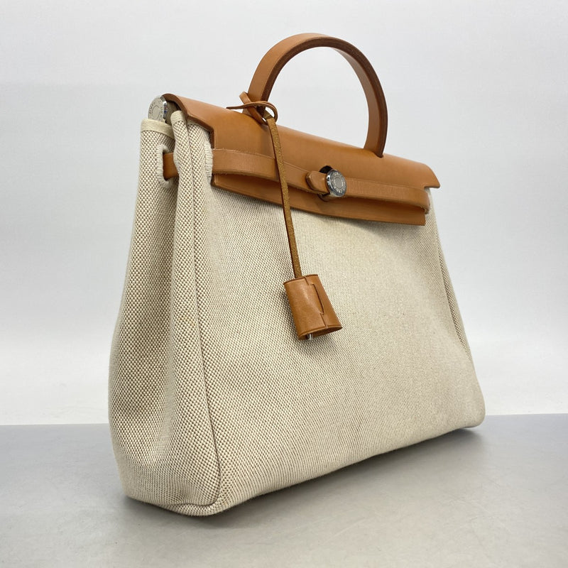 【6fa1278】エルメス ハンドバッグ エールバックPM トワルアッシュ ナチュラル シルバー金具 □E刻印【中古】レディース