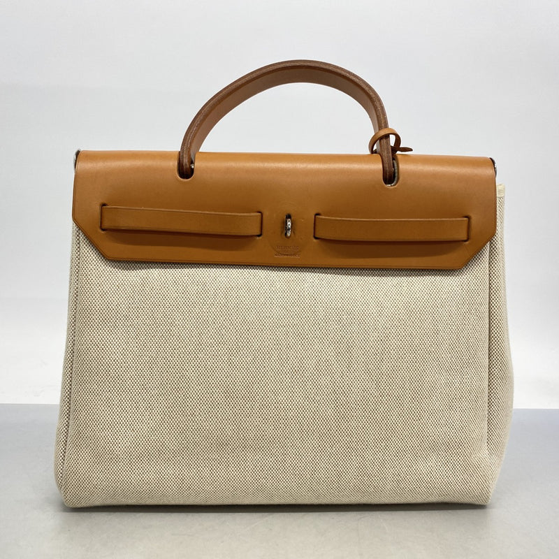 【6fa1278】エルメス ハンドバッグ エールバックPM トワルアッシュ ナチュラル シルバー金具 □E刻印【中古】レディース