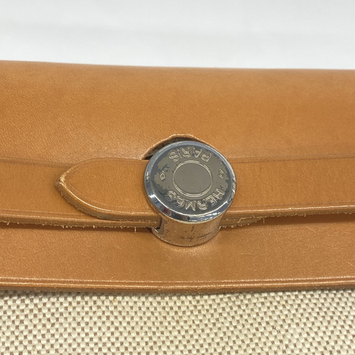 【6fa1278】エルメス ハンドバッグ エールバックPM トワルアッシュ ナチュラル シルバー金具 □E刻印【中古】レディース