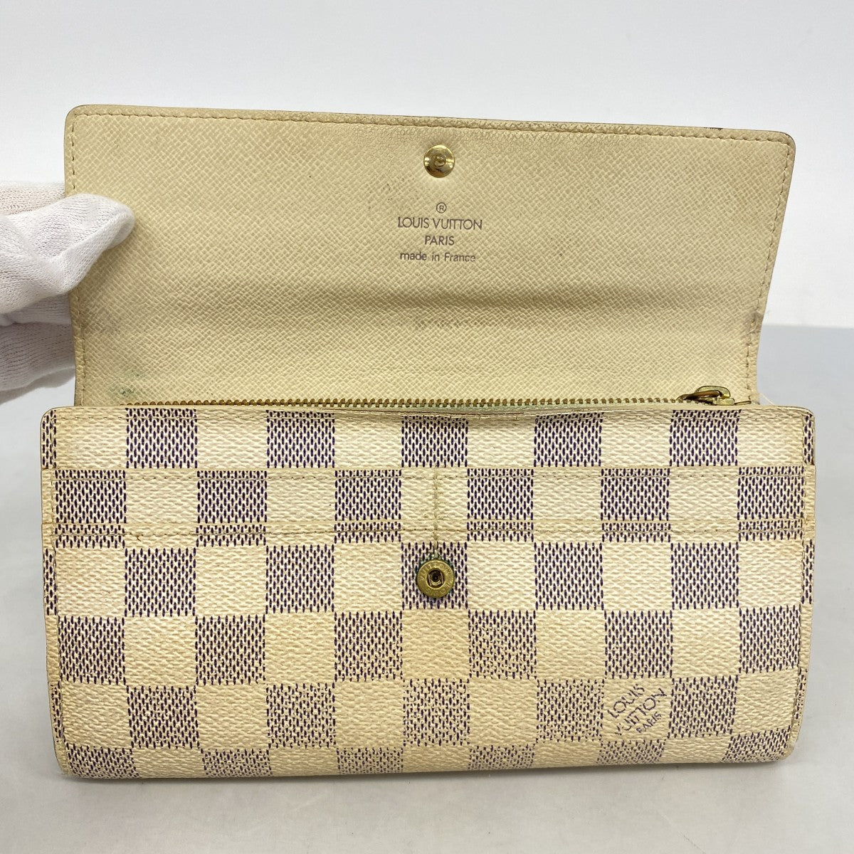 【6fa1294】ルイヴィトン 長財布 ダミエ・アズール ポルトフォイユサラ N61735 ホワイト【中古】レディース