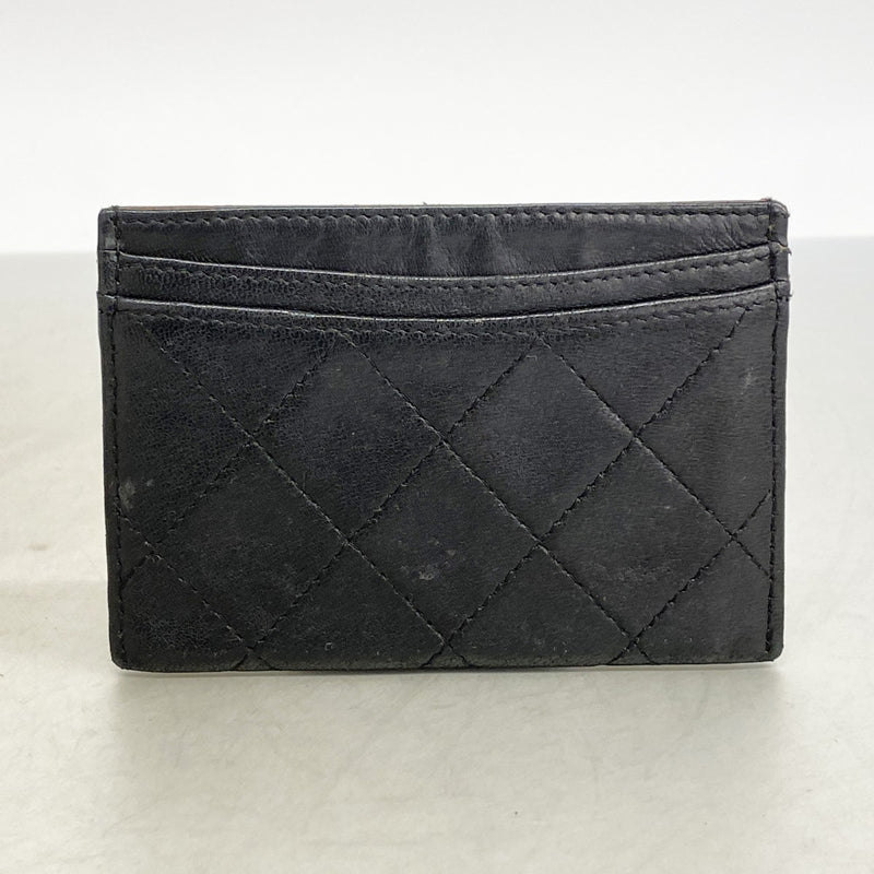 【6fa1305】シャネル カードケース マトラッセ ラムスキン ブラック シルバー金具【中古】レディース