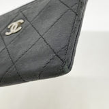 【6fa1305】シャネル カードケース マトラッセ ラムスキン ブラック シルバー金具【中古】レディース