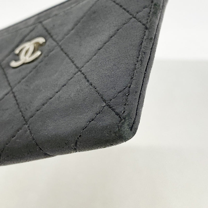【6fa1305】シャネル カードケース マトラッセ ラムスキン ブラック シルバー金具【中古】レディース