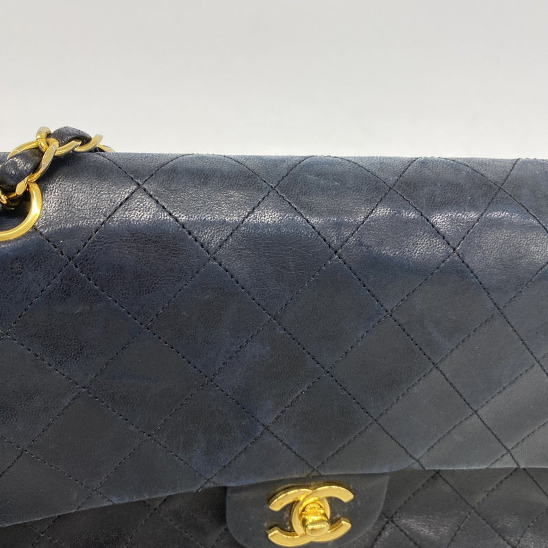 【6fa1307】シャネル ショルダーバッグ マトラッセ Wフラップ Wチェーン ラムスキン ブラック ゴールド金具【中古】レディース