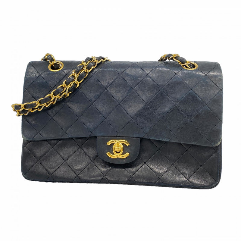 【6fa1307】シャネル ショルダーバッグ マトラッセ Wフラップ Wチェーン ラムスキン ブラック ゴールド金具【中古】レディース