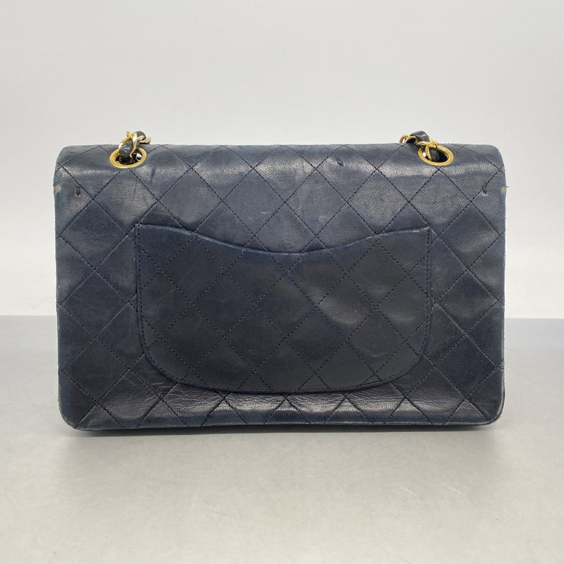 【6fa1307】シャネル ショルダーバッグ マトラッセ Wフラップ Wチェーン ラムスキン ブラック ゴールド金具【中古】レディース