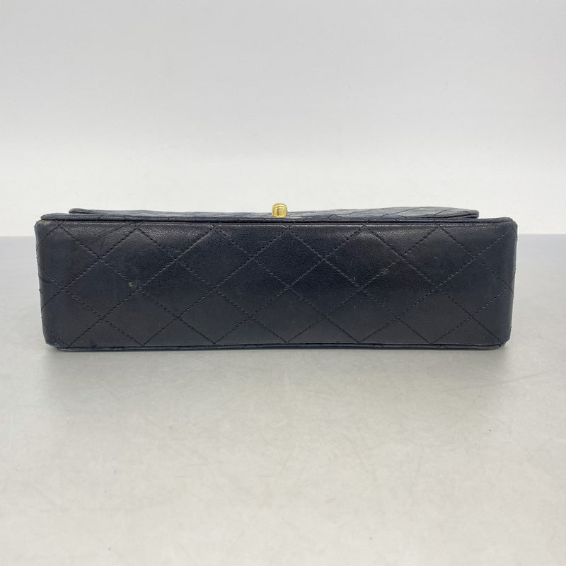 【6fa1307】シャネル ショルダーバッグ マトラッセ Wフラップ Wチェーン ラムスキン ブラック ゴールド金具【中古】レディース