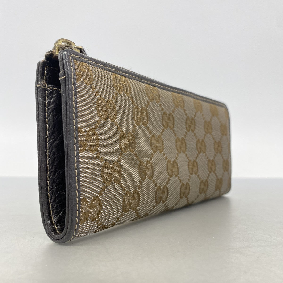 【6fa1308】グッチ 長財布 GGキャンバス 268917 キャンバス ブラウン ゴールド金具【中古】レディース