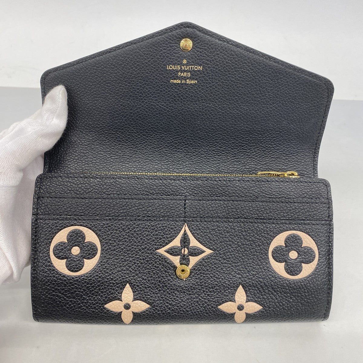 【6fa1314】ルイヴィトン 長財布 モノグラム・アンプラント バイカラー ポルトフォイユサラ M80496 ブラック ベージュ【中古】レディース