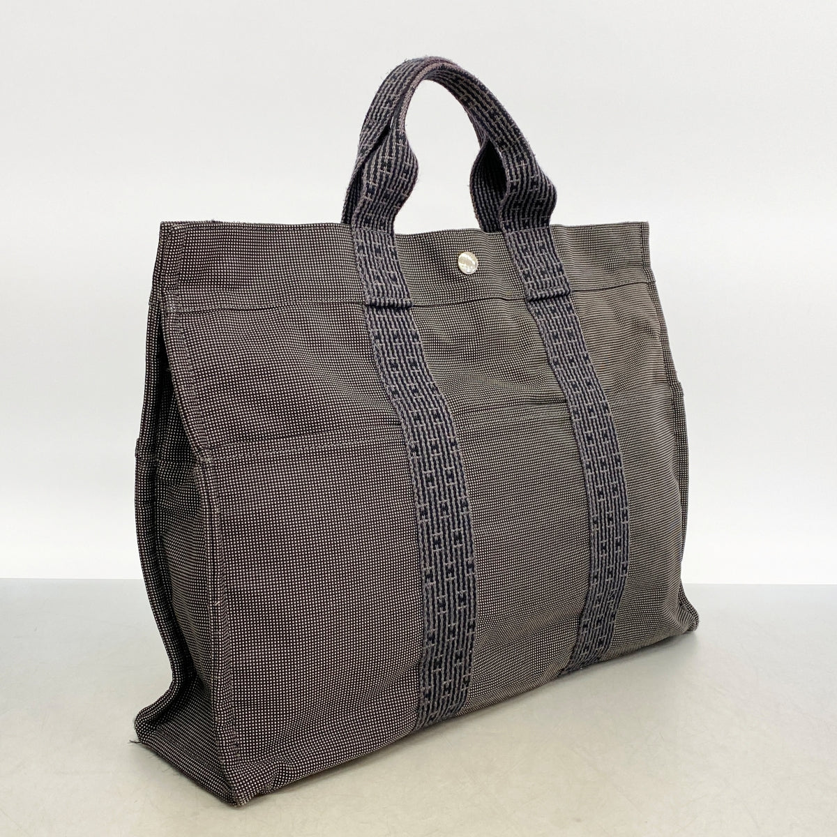 【6fa1321】エルメス トートバッグ エールラインMM キャンバス グレー シルバー金具【中古】レディース