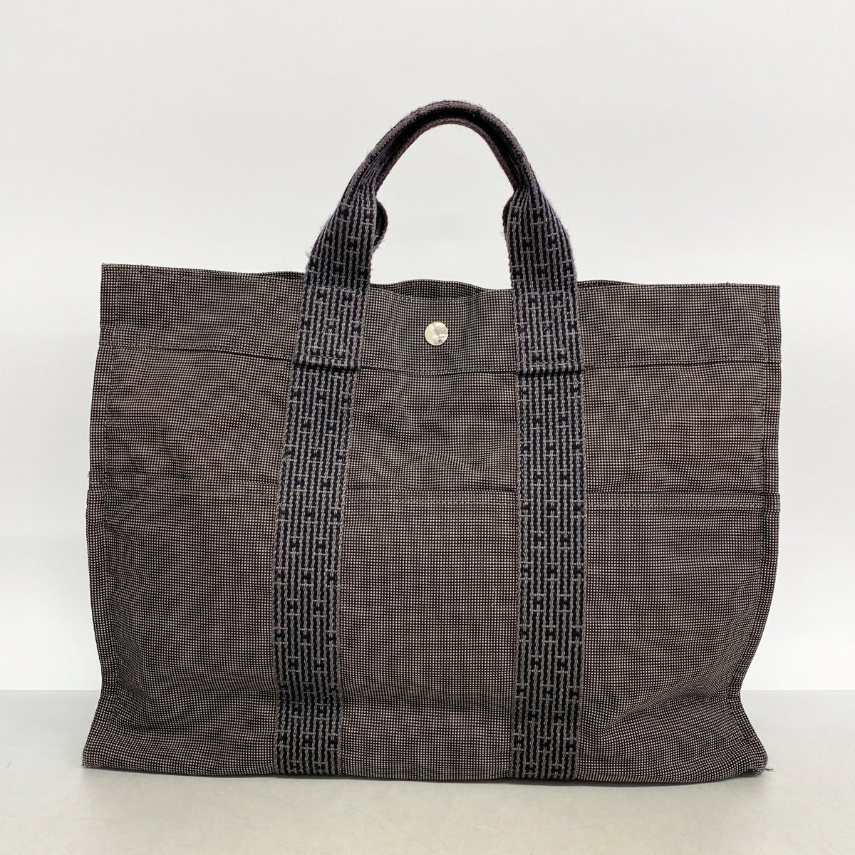 【6fa1321】エルメス トートバッグ エールラインMM キャンバス グレー シルバー金具【中古】レディース
