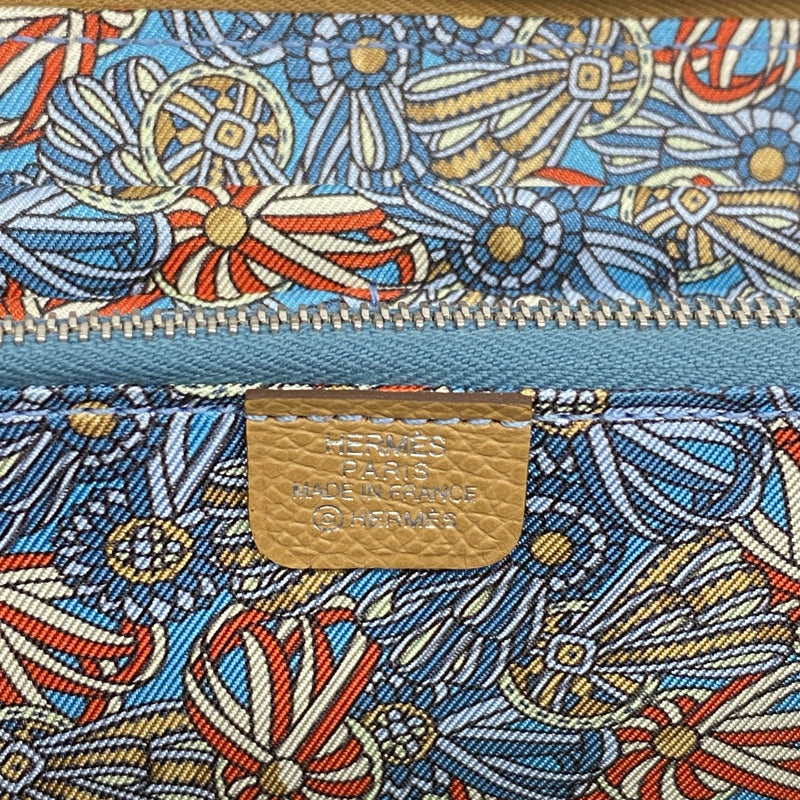 【6fa1323】エルメス 長財布 アザップロングシルクイン ヴォーエプソン チャイ シルバー金具 G刻印【中古】メンズ レディース ユニセックス