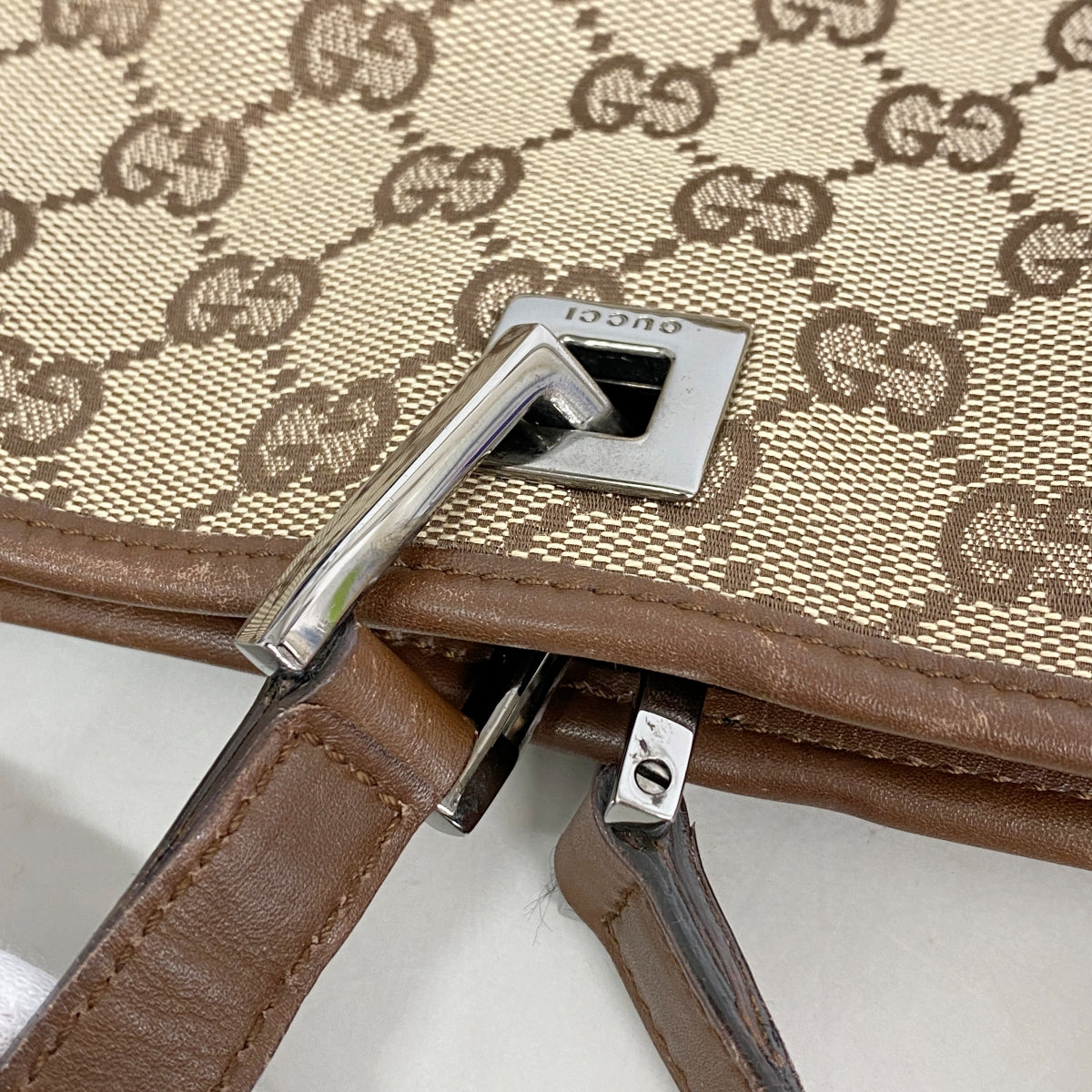 【6fa1337】グッチ トートバッグ GGキャンバス 31243 キャンバス ブラウン シルバー金具【中古】レディース