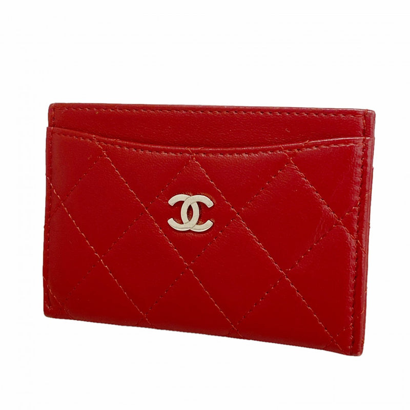 【6fa1351】シャネル カードケース マトラッセ ラムスキン レッド シルバー金具【中古】レディース