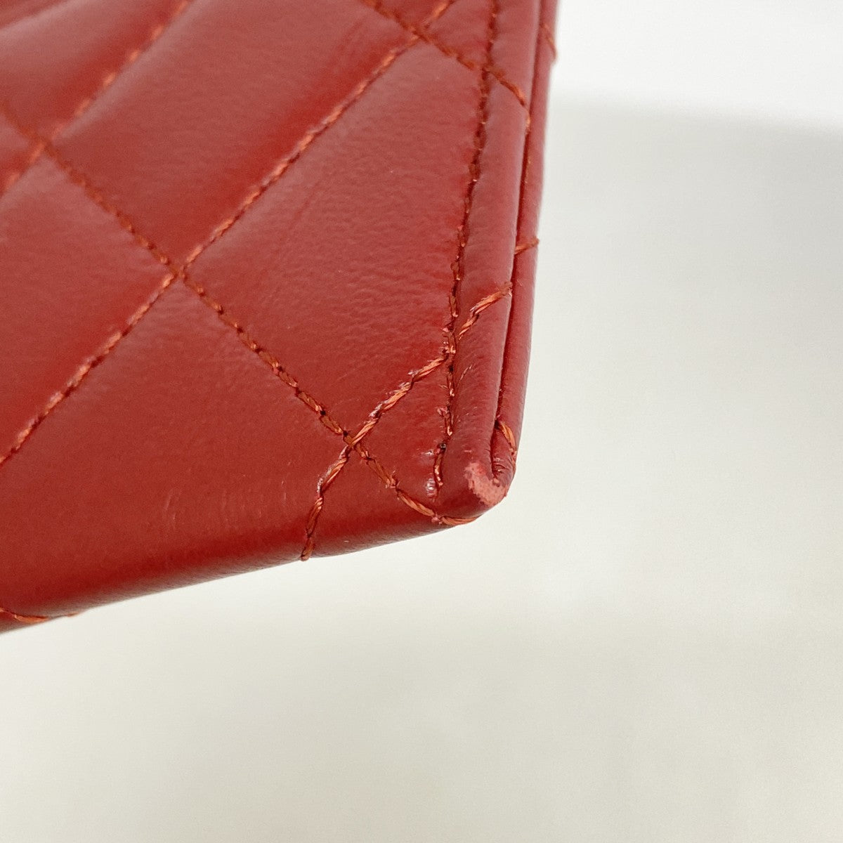 【6fa1351】シャネル カードケース マトラッセ ラムスキン レッド シルバー金具【中古】レディース
