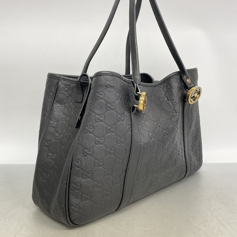 【6fa1367】グッチ トートバッグ グッチシマ 232957 レザー ブラック ゴールド/シルバー金具【中古】レディース