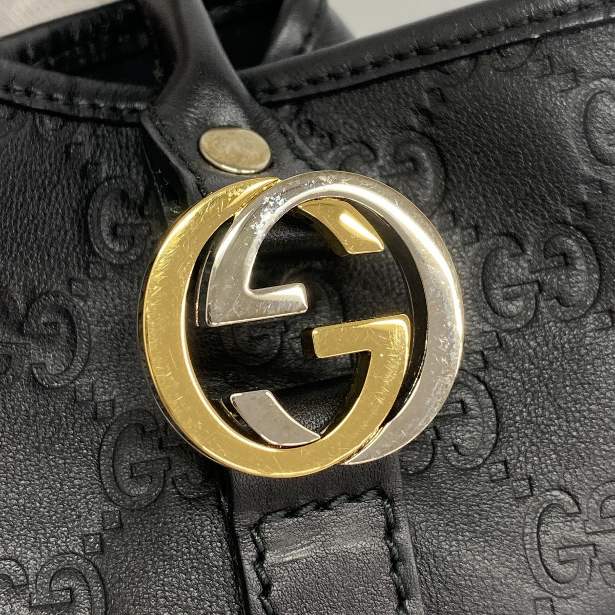 【6fa1367】グッチ トートバッグ グッチシマ 232957 レザー ブラック ゴールド/シルバー金具【中古】レディース