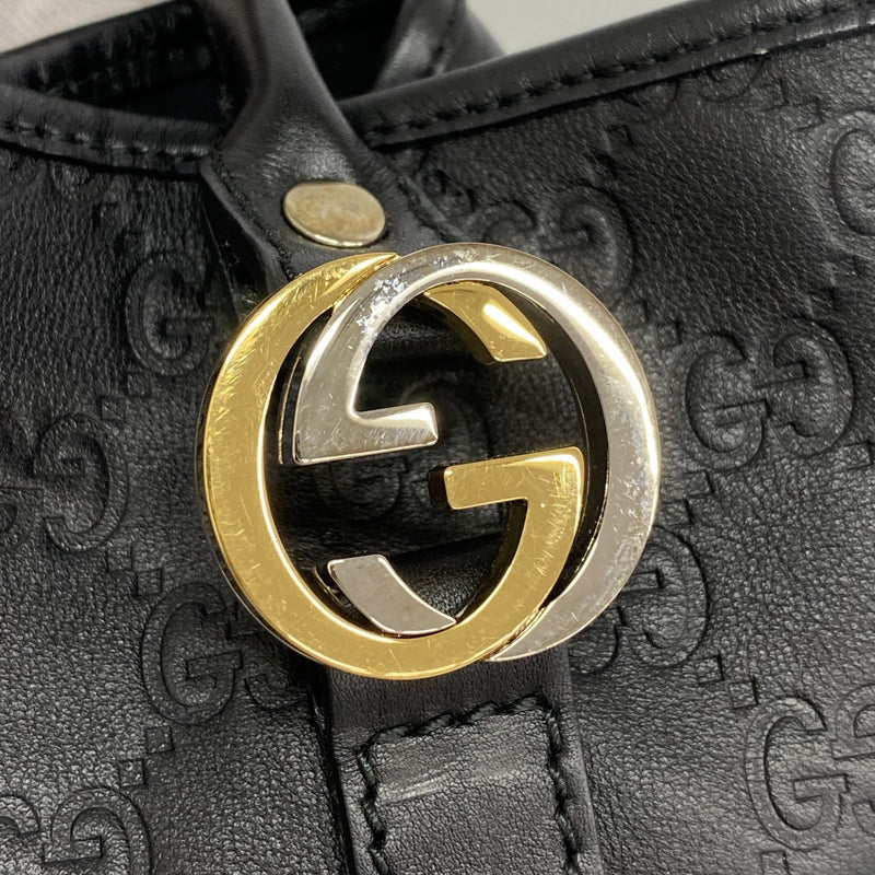 【6fa1367】グッチ トートバッグ グッチシマ 232957 レザー ブラック ゴールド/シルバー金具【中古】レディース