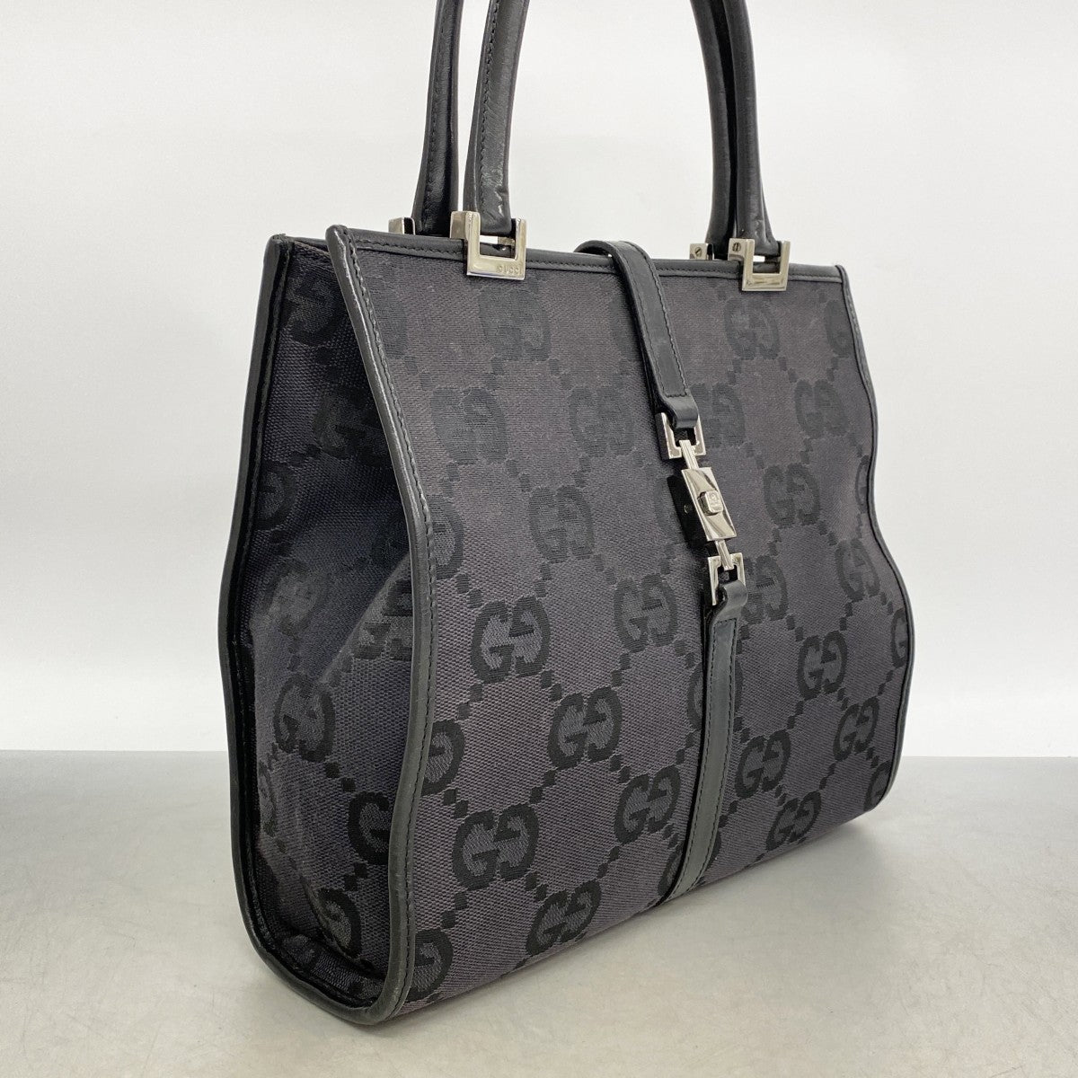 【6fa1382-k】グッチ ハンドバッグ GGキャンバス/ジャッキー 002 1065 キャンバス ブラック シルバー金具【中古】レディース