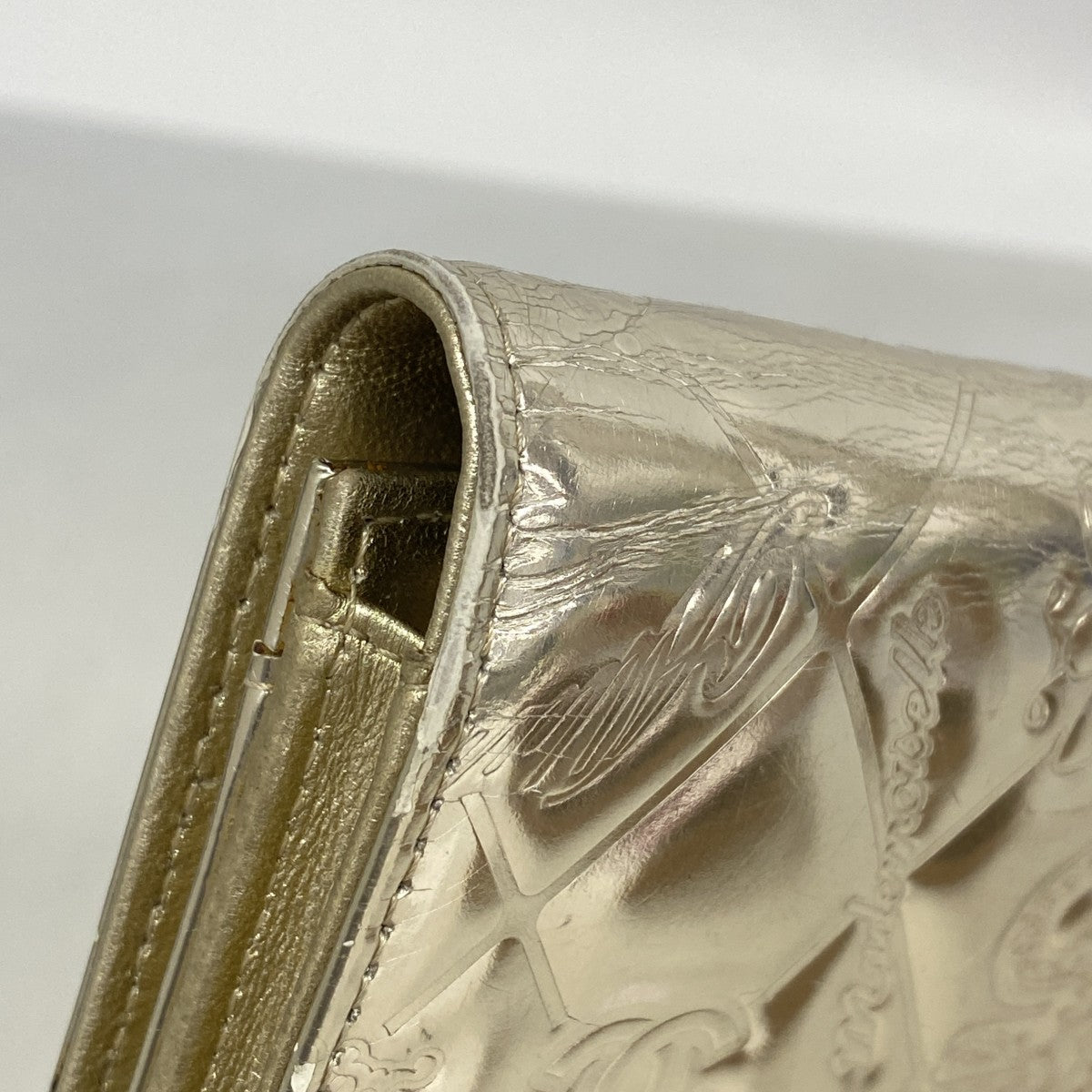 【6fa1383-k】シャネル 財布 アイコン パテントレザー シャンパンゴールド ゴールド金具【中古】レディース