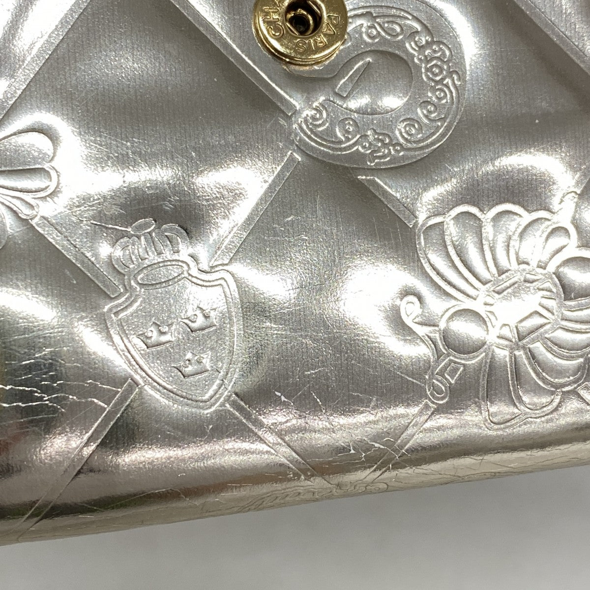 【6fa1383-k】シャネル 財布 アイコン パテントレザー シャンパンゴールド ゴールド金具【中古】レディース