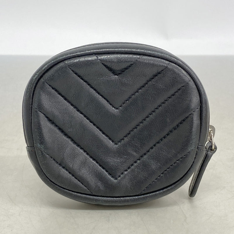 【6fa1384-k】シャネル コインケース Vステッチ ラムスキン ブラック シルバー金具【中古】レディース