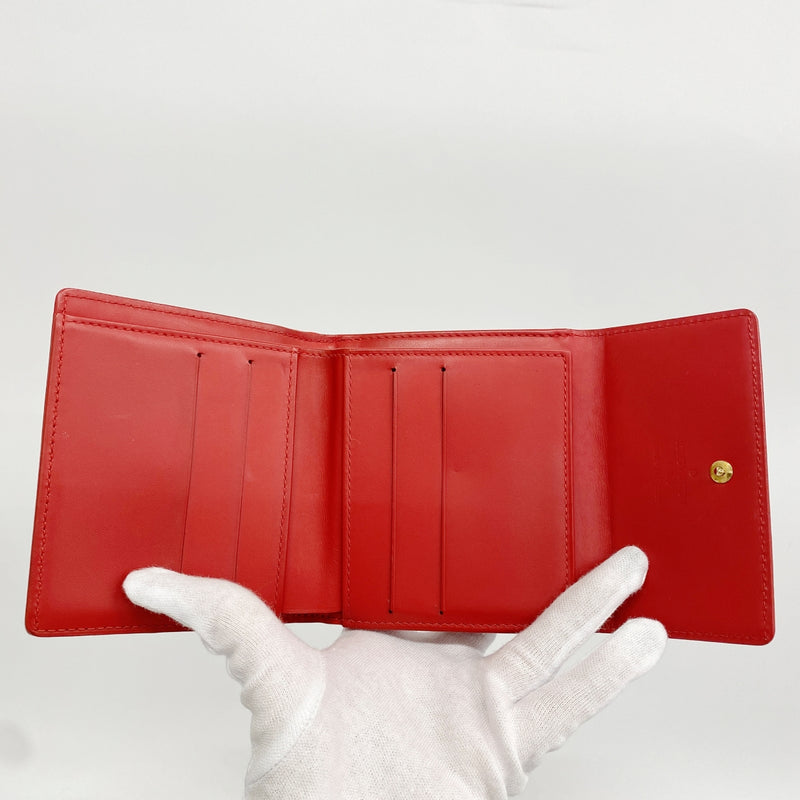 【6fa1386-k】ルイヴィトン 三つ折り財布 ヴェルニ ポルトモネビエカルトクレディ M91169 ルージュ【中古】レディース