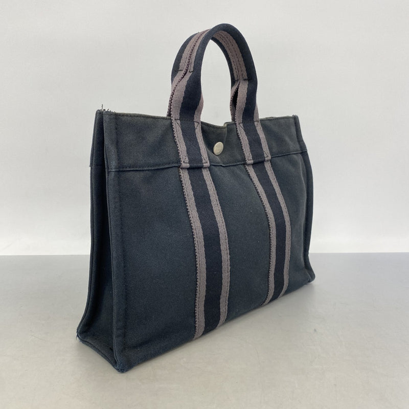 【6fa1394-k】エルメス ハンドバッグ フールトゥPM キャンバス ブラック グレー シルバー金具【中古】メンズ レディース ユニセックス
