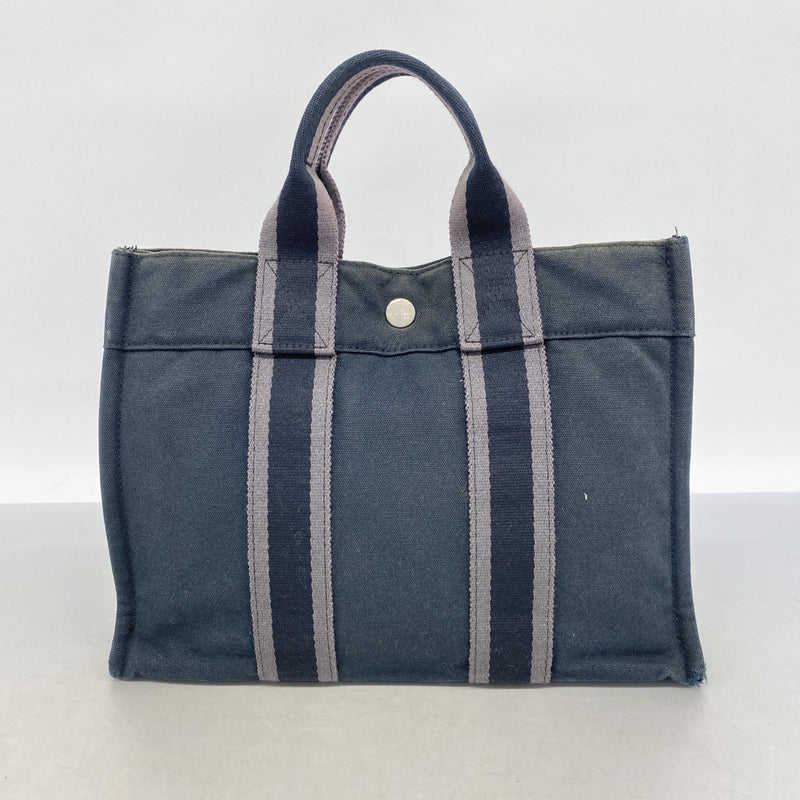 【6fa1394-k】エルメス ハンドバッグ フールトゥPM キャンバス ブラック グレー シルバー金具【中古】メンズ レディース ユニセックス