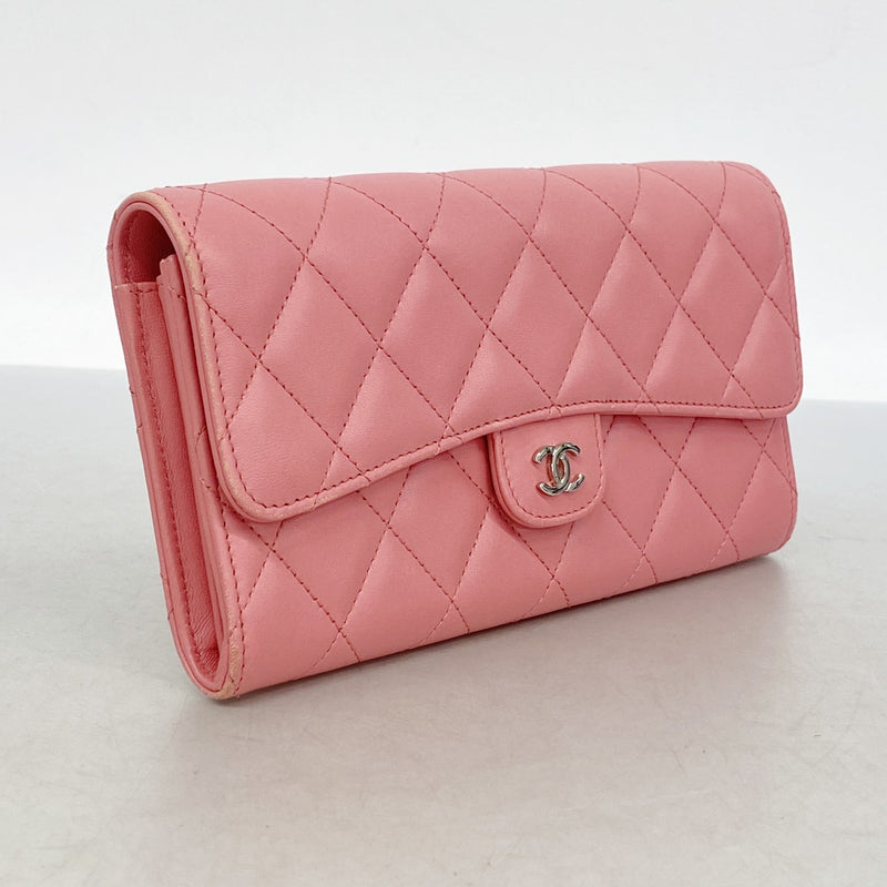 【6fa1395-k】シャネル 長財布 マトラッセ ラムスキン ピンク シルバー金具【中古】レディース