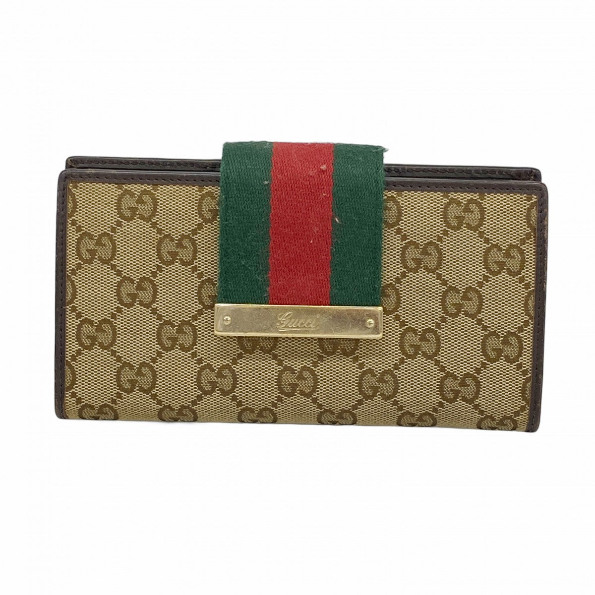 【6fa1396-k】グッチ 長財布 GGキャンバス/シェリーライン 181668 キャンバス ブラウン ゴールド金具【中古】レディース