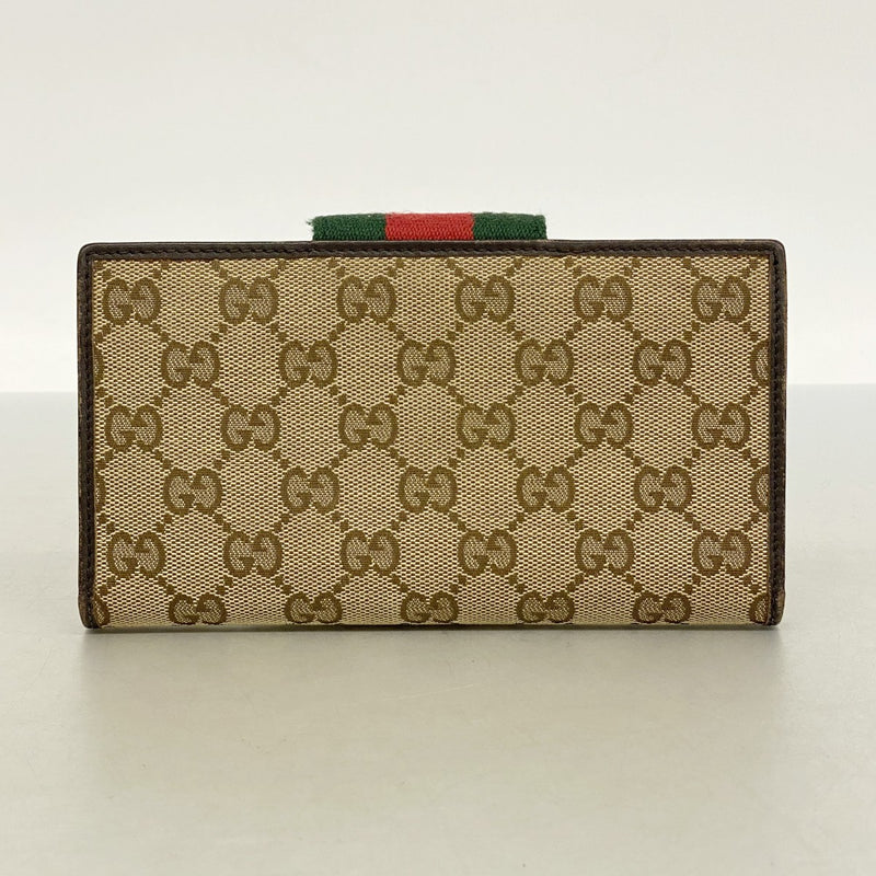 【6fa1396-k】グッチ 長財布 GGキャンバス/シェリーライン 181668 キャンバス ブラウン ゴールド金具【中古】レディース
