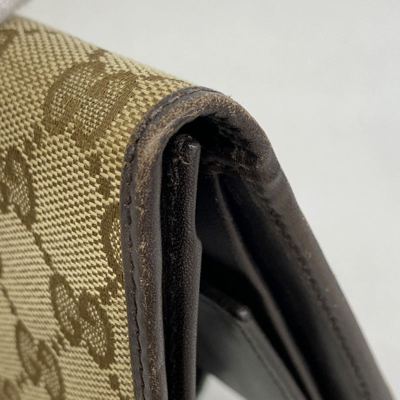 【6fa1396-k】グッチ 長財布 GGキャンバス/シェリーライン 181668 キャンバス ブラウン ゴールド金具【中古】レディース