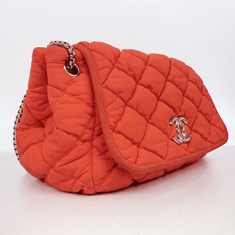 【6fa1408-k】シャネル ショルダーバッグ バブルキルト ナイロン レッド シルバー金具【中古】レディース