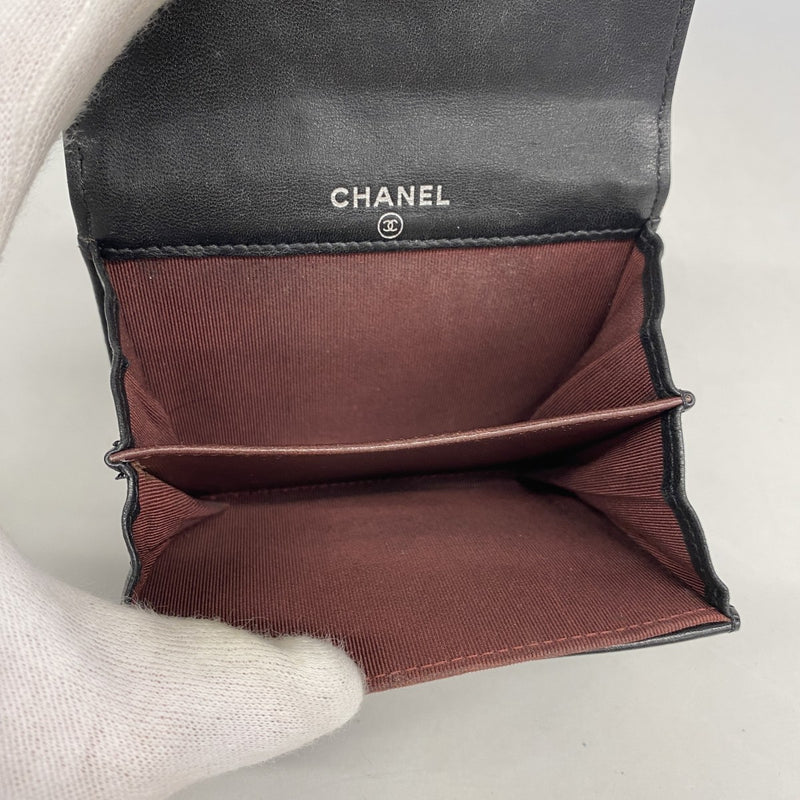 【6fa1410-k】シャネル コインケース マトラッセ ラムスキン ブラック シルバー金具【中古】レディース