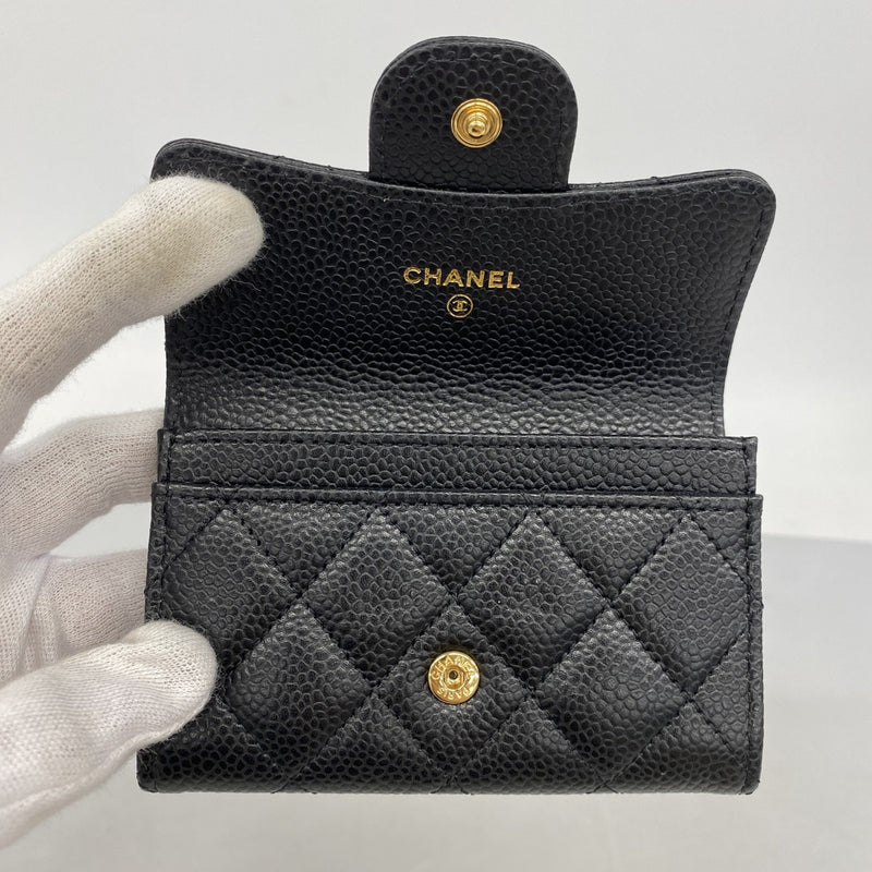 【6fa1411-k】シャネル カードケース マトラッセ キャビアスキン ブラック ゴールド金具【中古】レディース