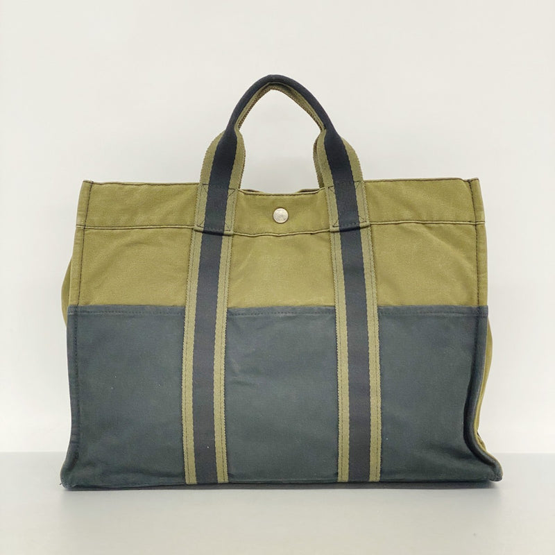 【6fa1424-k】エルメス トートバッグ フールトゥMM キャンバス ブラック カーキ シルバー金具【中古】レディース