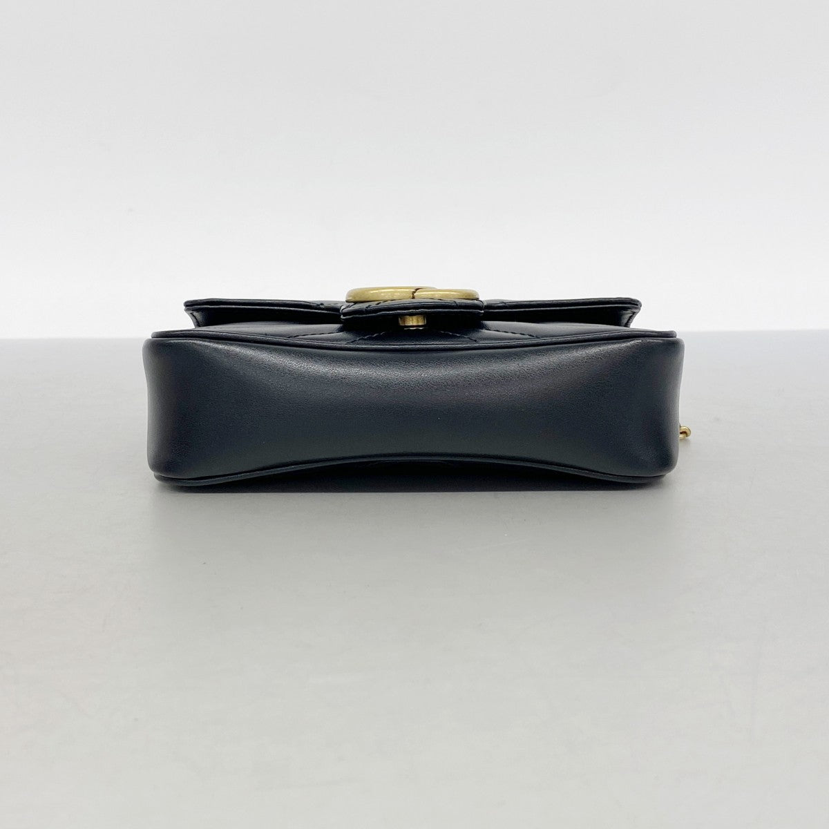 【6fa1428-k】グッチ ショルダーウォレット GGマーモント 476433 レザー ブラック ゴールド金具【中古】レディース