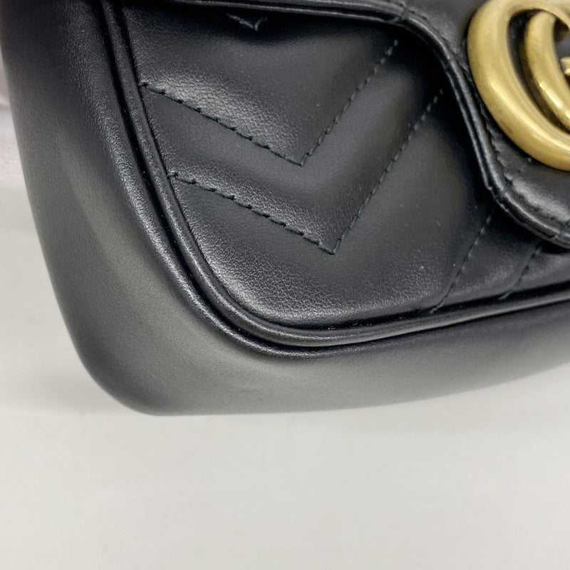 【6fa1428-k】グッチ ショルダーウォレット GGマーモント 476433 レザー ブラック ゴールド金具【中古】レディース