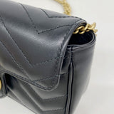 【6fa1428-k】グッチ ショルダーウォレット GGマーモント 476433 レザー ブラック ゴールド金具【中古】レディース