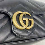 【6fa1428-k】グッチ ショルダーウォレット GGマーモント 476433 レザー ブラック ゴールド金具【中古】レディース