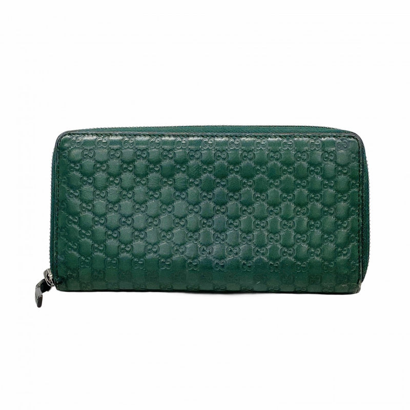 【6fa1429-k】グッチ 長財布 マイクログッチシマ 307987 レザー グリーン シルバー金具【中古】メンズ レディース ユニセックス