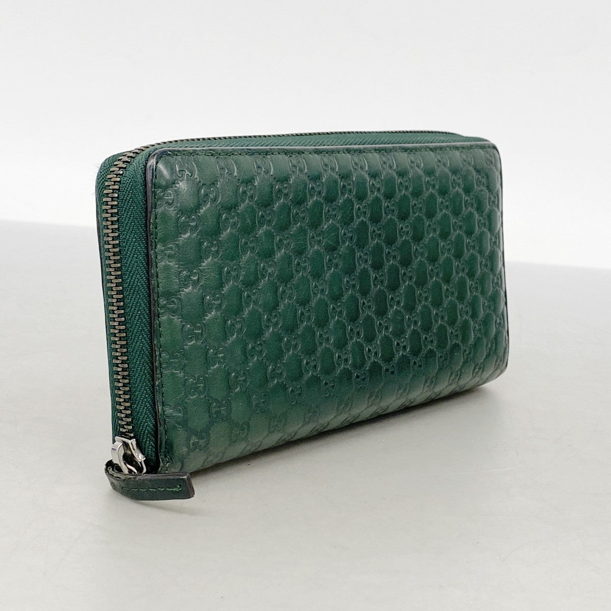 【6fa1429-k】グッチ 長財布 マイクログッチシマ 307987 レザー グリーン シルバー金具【中古】メンズ レディース ユニセックス