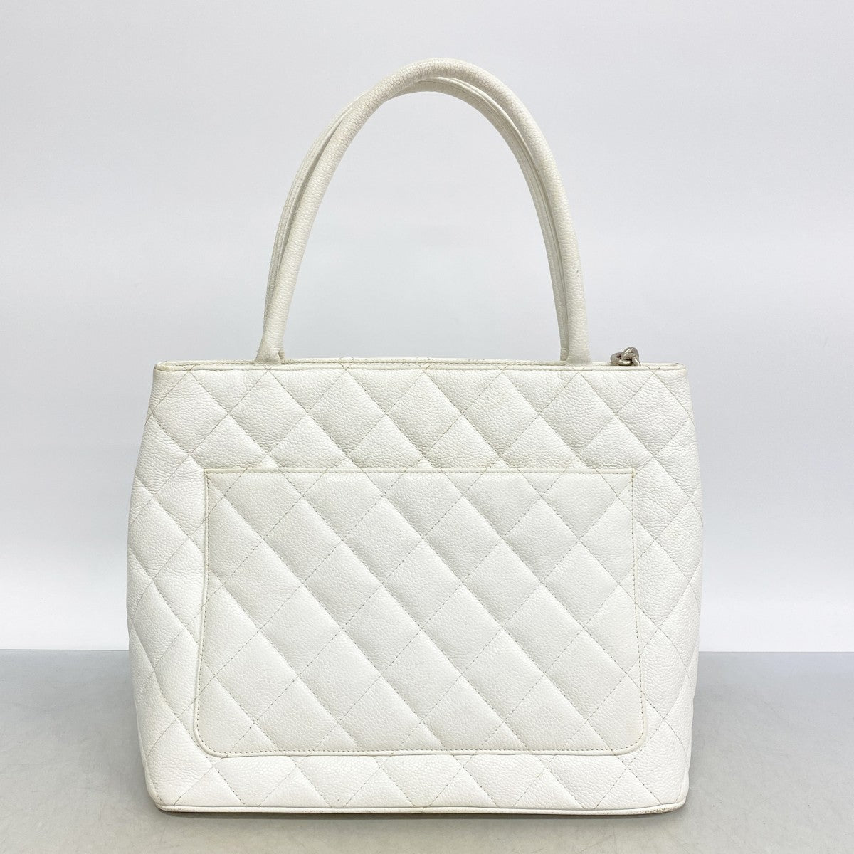 【6fa1444-k】シャネル トートバッグ 復刻トート キャビアスキン ホワイト シルバー金具【中古】レディース