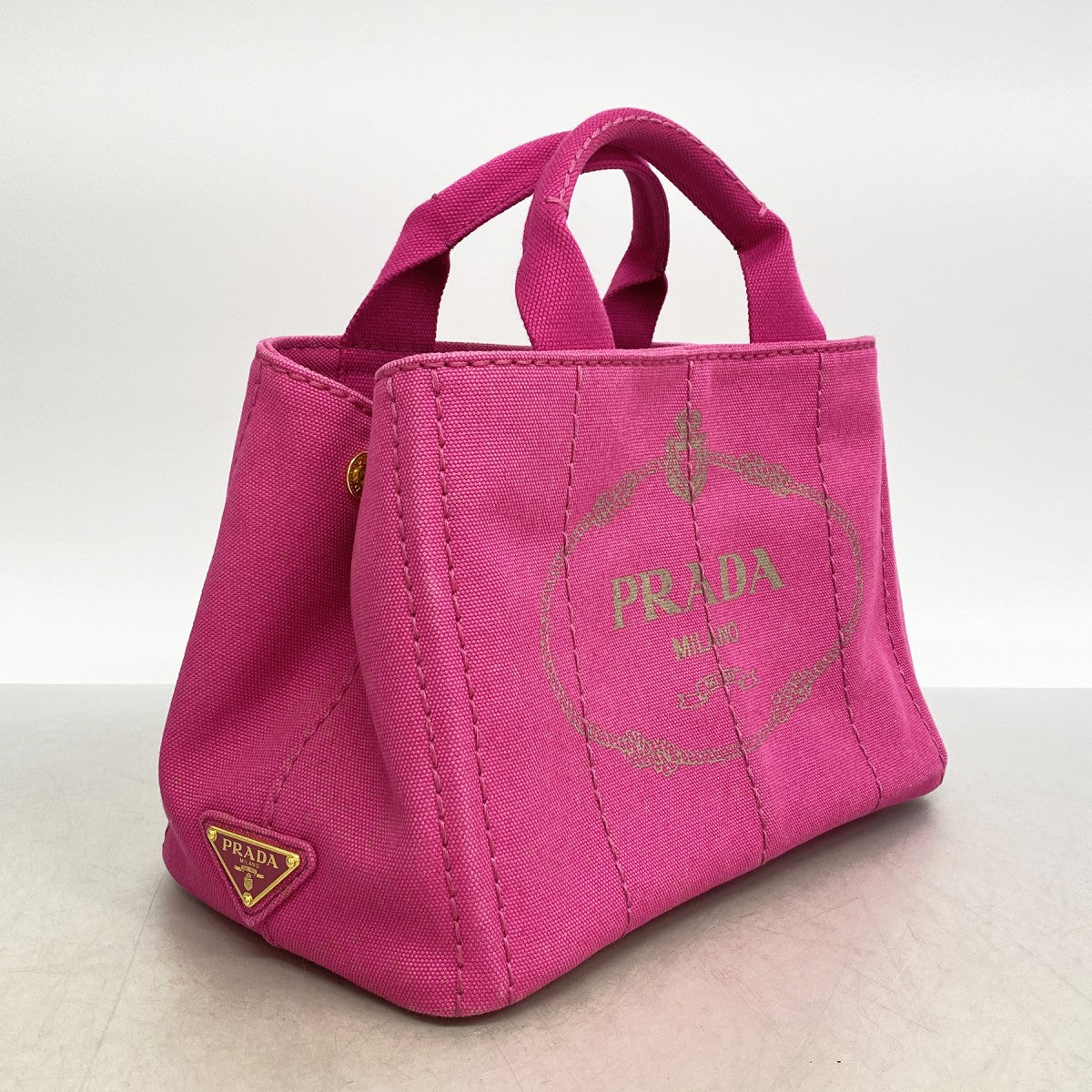 【6fa1445-k】プラダ トートバッグ カナパ キャンバス ピンク ゴールド金具 2wayバッグ【中古】レディース
