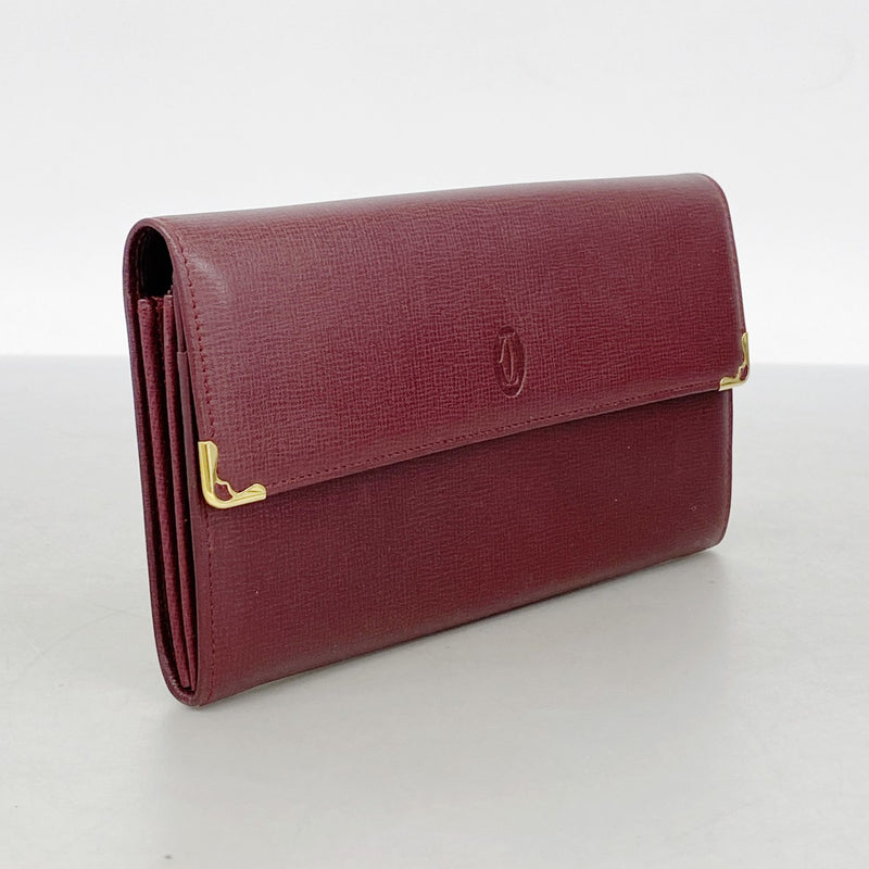 【6fa1466】カルティエ 長財布 マスト レザー ボルドー ゴールド金具【中古】レディース